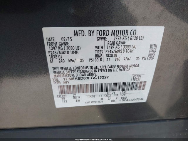 1FM5K8D83FGC13227 Ford EXPLORER XLT