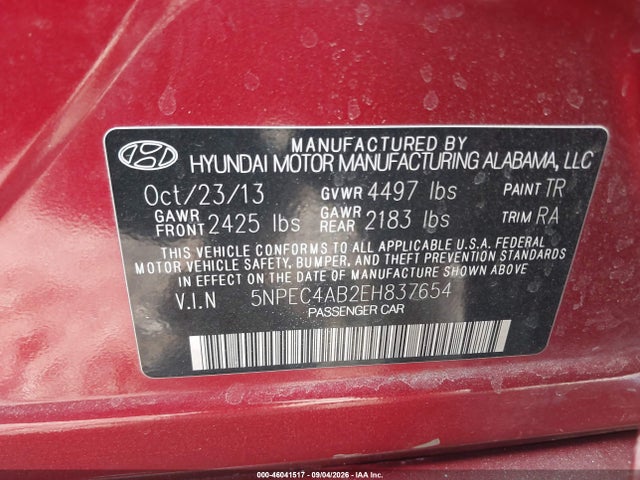 Aukcja sprzedaży 2014 Hyundai Sonata Limited 2.0t, vin: 5NPEC4AB2EH837654, numer aukcji: 46041517