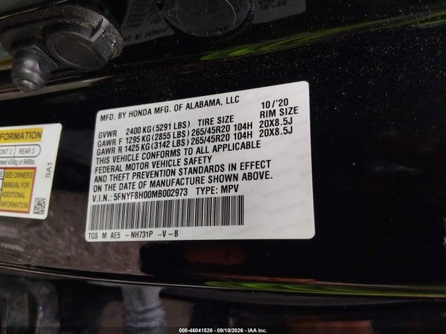 Aukcja sprzedaży 2021 Honda Passport Awd Elite, vin: 5FNYF8H00MB002973, numer aukcji: 46041526