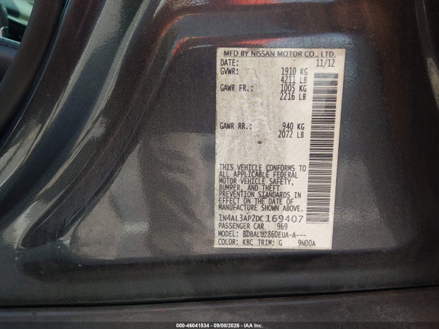 46041534 :رقم المزاد ، 1N4AL3AP2DC169407 vin ، 2013 Nissan Altima 2.5 Sv مزاد بيع