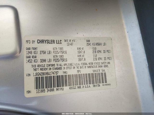 2008 Jeep Liberty Sport მანქანა იყიდება აუქციონზე, vin: 1J8GN28K08W174797, აუქციონის ნომერი: 46041538