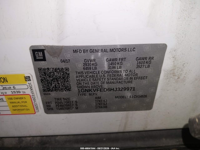 Aukcja sprzedaży 2017 Chevrolet Traverse Ls, vin: 1GNKVFED6HJ329971, numer aukcji: 46041544