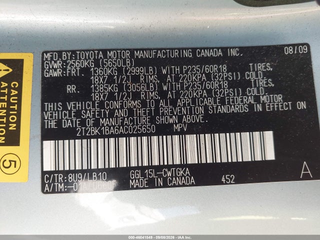 Aukcja sprzedaży 2010 Lexus Rx 350, vin: 2T2BK1BA6AC025650, numer aukcji: 46041549
