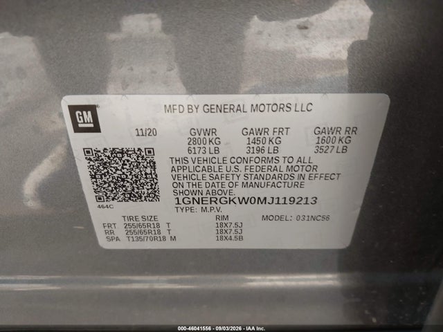 Продаж на аукціоні авто 2021 Chevrolet Traverse Fwd Lt Cloth, vin: 1GNERGKW0MJ119213, номер лоту: 46041556