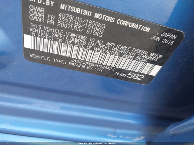 46041568 :رقم المزاد ، JA32U8FW4FU024423 vin ، 2015 Mitsubishi Lancer Gt مزاد بيع