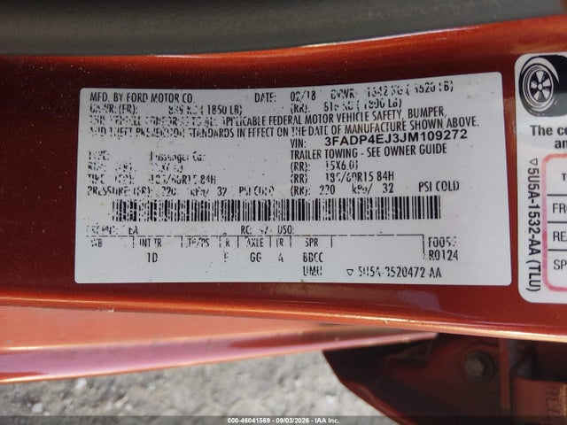 Продажа на аукционе авто 2018 Ford Fiesta Se, vin: 3FADP4EJ3JM109272, номер лота: 46041569