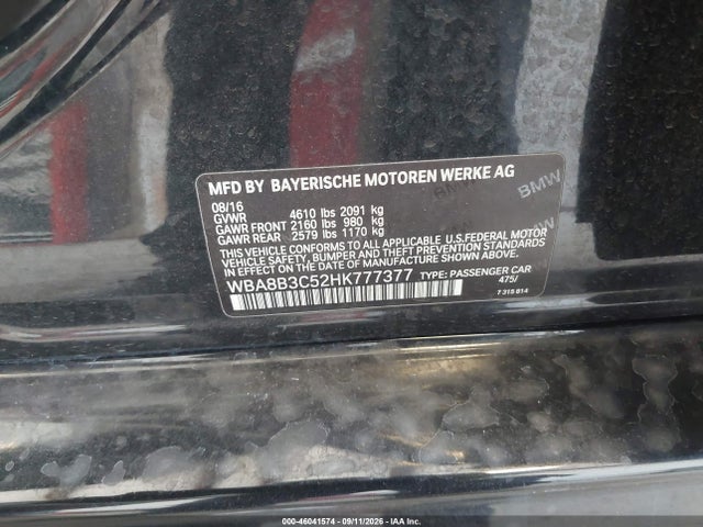 46041574 :رقم المزاد ، WBA8B3C52HK777377 vin ، 2017 Bmw 340i مزاد بيع