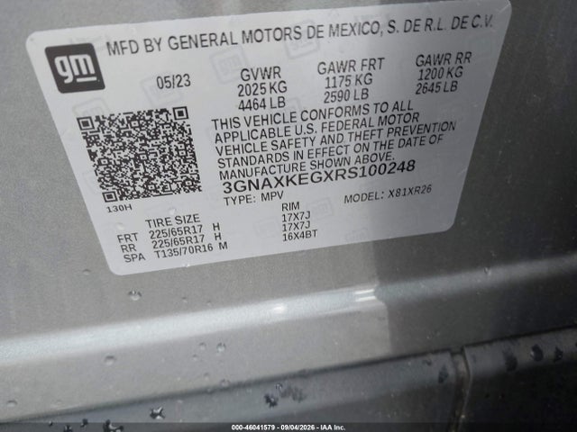 2024 Chevrolet Equinox Fwd Lt მანქანა იყიდება აუქციონზე, vin: 3GNAXKEGXRS100248, აუქციონის ნომერი: 46041579