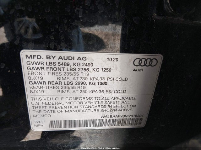 Продаж на аукціоні авто 2021 Audi Q5 Premium Plus 45 Tfsi Quattro S Tronic, vin: WA1BAAFY8M2016394, номер лоту: 46041592