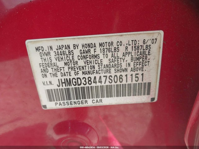 Продажа на аукционе авто 2007 Honda Fit, vin: JHMGD38447S061151, номер лота: 46041634