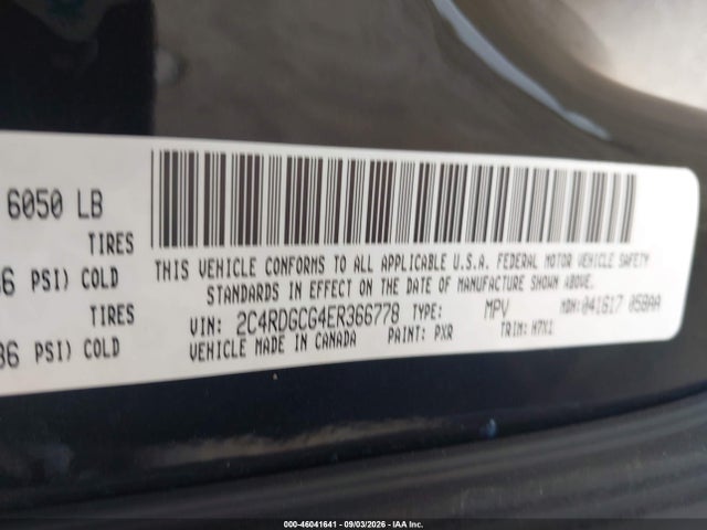 2014 Dodge Grand Caravan Sxt მანქანა იყიდება აუქციონზე, vin: 2C4RDGCG4ER366778, აუქციონის ნომერი: 46041641