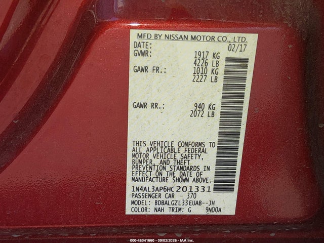 Nissan Altima 2.5 S 2017 1N4AL3AP6HC201331 Image 9
