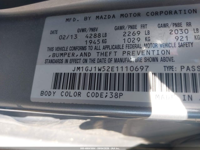 2014 Mazda Mazda6 I Grand Touring მანქანა იყიდება აუქციონზე, vin: JM1GJ1W52E1110697, აუქციონის ნომერი: 46041684