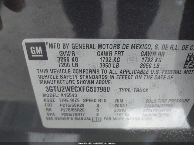 Продаж на аукціоні авто 2015 Gmc Sierra 1500 Denali, vin: 3GTU2WECXFG507980, номер лоту: 46041692