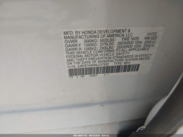 Продаж на аукціоні авто 2022 Acura Mdx Technology Package, vin: 5J8YE1H40NL037932, номер лоту: 46041702