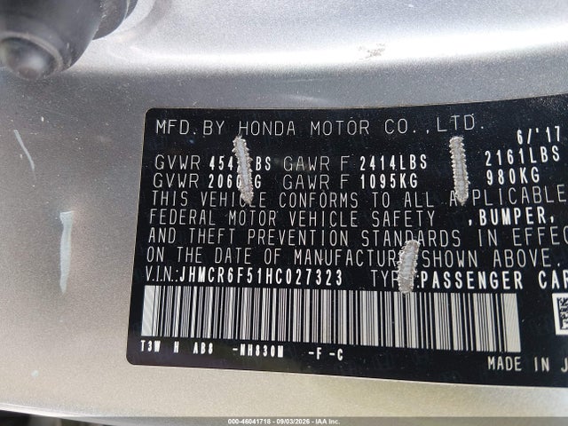 Продажа на аукционе авто 2017 Honda Accord Hybrid Ex-l, vin: JHMCR6F51HC027323, номер лота: 46041718