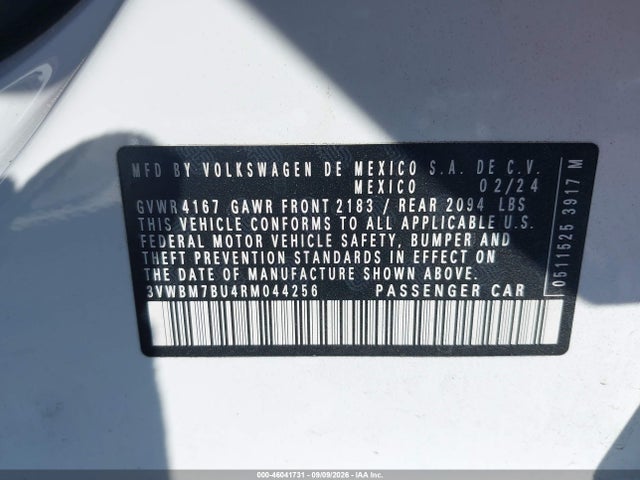 2024 Volkswagen Jetta 1.5t Sport მანქანა იყიდება აუქციონზე, vin: 3VWBM7BU4RM044256, აუქციონის ნომერი: 46041731
