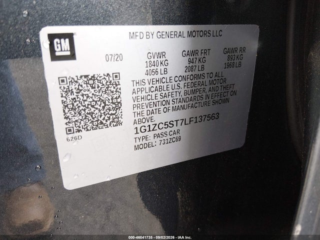 Aukcja sprzedaży 2020 Chevrolet Malibu Fwd 1fl, vin: 1G1ZC5ST7LF137563, numer aukcji: 46041735