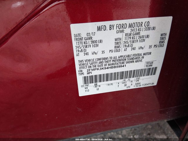 Продаж на аукціоні авто 2017 Ford Edge Titanium, vin: 2FMPK3K94HBB59941, номер лоту: 46041736