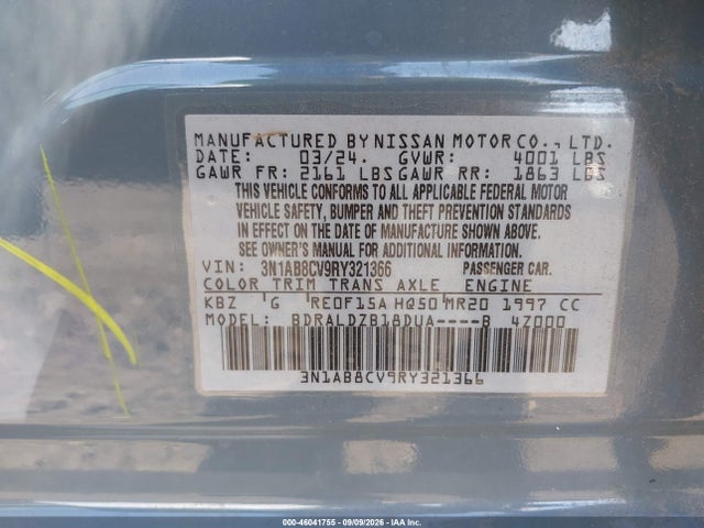 46041755 :رقم المزاد ، 3N1AB8CV9RY321366 vin ، 2024 Nissan Sentra Sv Xtronic Cvt مزاد بيع