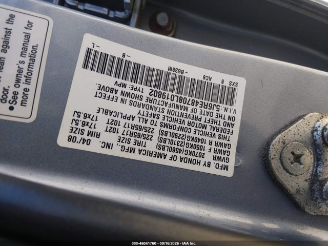Продажа на аукционе авто 2008 Honda Cr-v Ex-l, vin: 5J6RE48708L019802, номер лота: 46041760