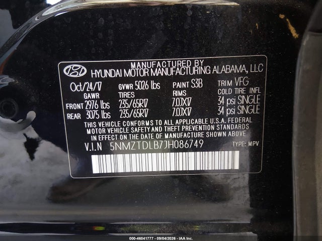 Продаж на аукціоні авто 2018 Hyundai Santa Fe Sport 2.4l, vin: 5NMZTDLB7JH086749, номер лоту: 46041777