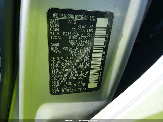 Продажа на аукционе авто 2013 Nissan Juke S, vin: JN8AF5MV4DT226394, номер лота: 46041778