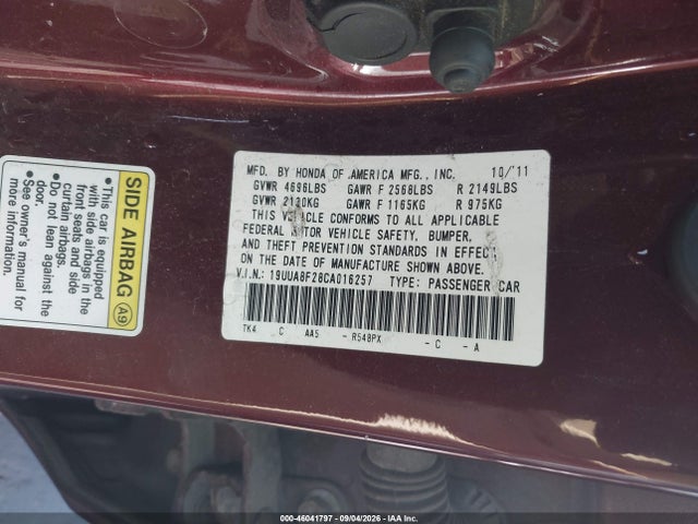 Продажа на аукционе авто 2012 Acura Tl 3.5, vin: 19UUA8F28CA016257, номер лота: 46041797