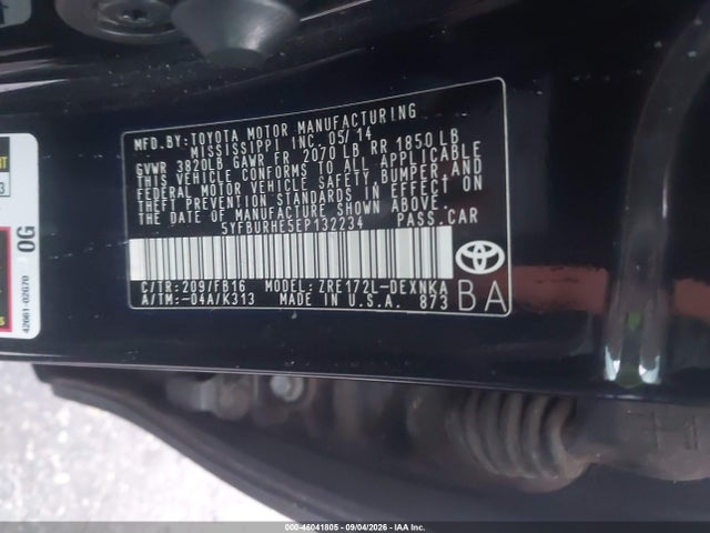 2014 Toyota Corolla Le მანქანა იყიდება აუქციონზე, vin: 5YFBURHE5EP132234, აუქციონის ნომერი: 46041805