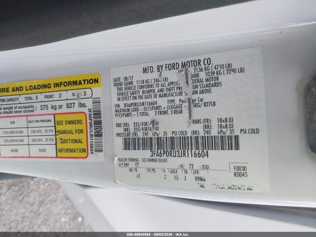 Продажа на аукционе авто 2018 Ford Fusion Hybrid Titanium, vin: 3FA6P0RU3JR116604, номер лота: 46041824