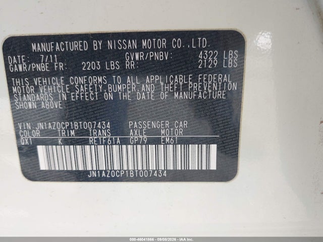 2011 Nissan Leaf Sl მანქანა იყიდება აუქციონზე, vin: JN1AZ0CP1BT007434, აუქციონის ნომერი: 46041866