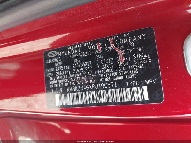 46041870 :رقم المزاد ، KM8K33AGXPU190871 vin ، 2023 Hyundai Kona Electric Sel مزاد بيع