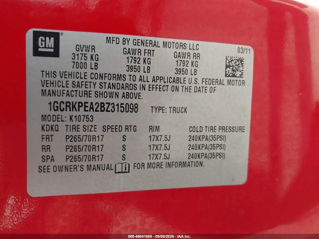 Aukcja sprzedaży 2011 Chevrolet Silverado 1500 Work Truck, vin: 1GCRKPEA2BZ315098, numer aukcji: 46041880