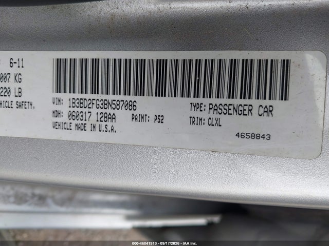 Aukcja sprzedaży 2011 Dodge Avenger Lux, vin: 1B3BD2FG3BN587086, numer aukcji: 46041910