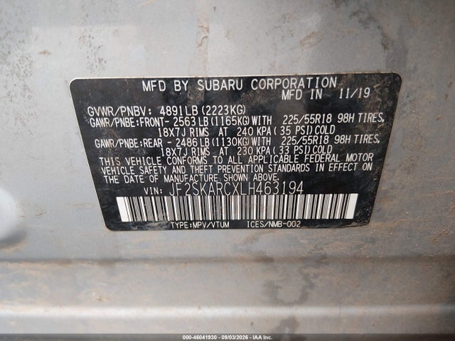 Subaru Forester Sport 2020 JF2SKARCXLH463194 Image 9