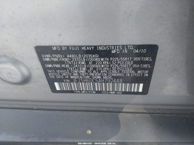 46041937 :رقم المزاد ، JF2SH6DC5AH792448 vin ، 2010 Subaru Forester 2.5x Limited مزاد بيع