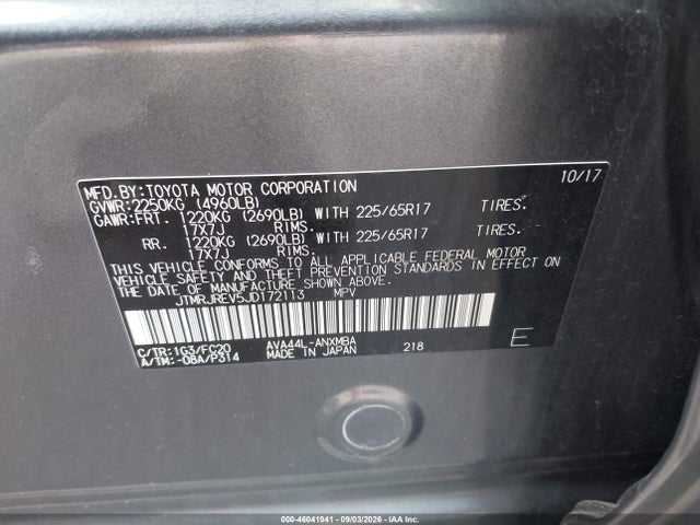 2018 Toyota Rav4 Hybrid Le მანქანა იყიდება აუქციონზე, vin: JTMRJREV5JD172113, აუქციონის ნომერი: 46041941