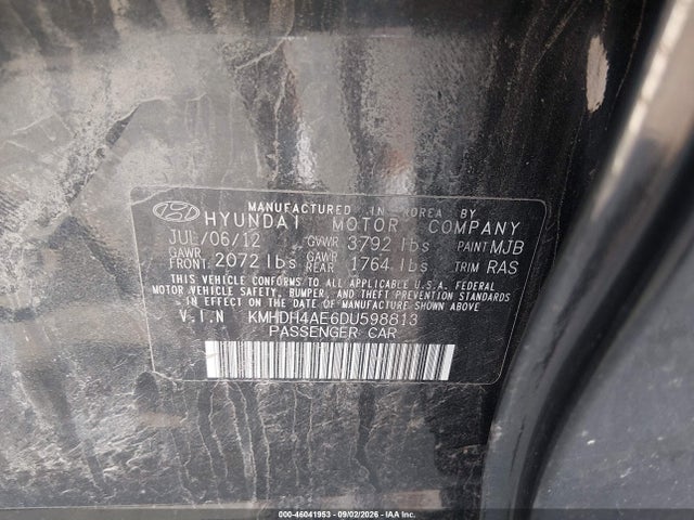 Aukcja sprzedaży 2013 Hyundai Elantra Gls, vin: KMHDH4AE6DU598813, numer aukcji: 46041953