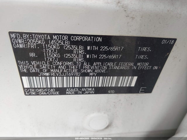 2018 Toyota Rav4 Xle მანქანა იყიდება აუქციონზე, vin: JTMWFREV3JJ169782, აუქციონის ნომერი: 46042000
