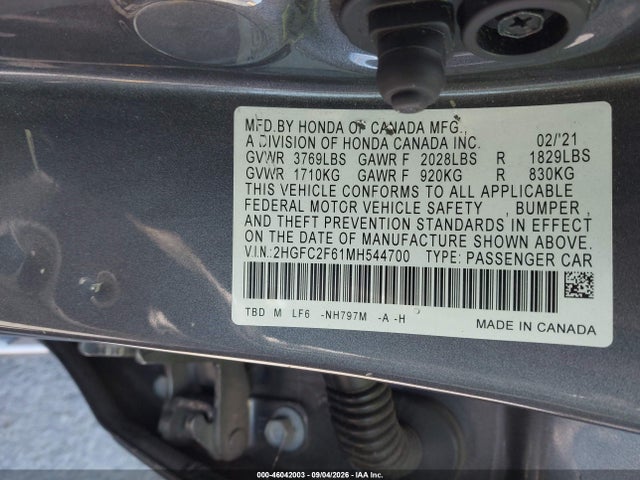 Honda Civic Lx 2021 2HGFC2F61MH544700 Image 9