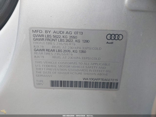Продаж на аукціоні авто 2014 Audi Q5 3.0t Premium Plus, vin: WA1DGAFP7EA027215, номер лоту: 46042006