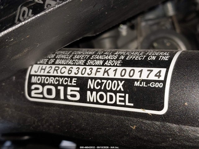 2015 Honda Nc700x მანქანა იყიდება აუქციონზე, vin: JH2RC6303FK100174, აუქციონის ნომერი: 46042032
