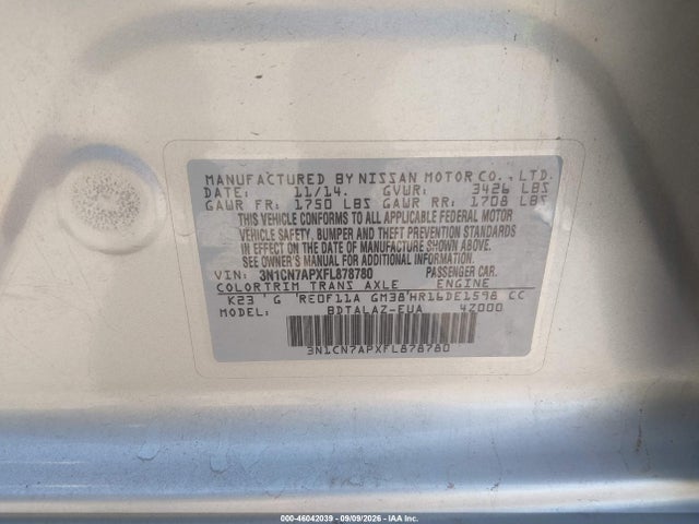 Nissan Versa 1.6 S+ 2015 3N1CN7APXFL878780 Image 9