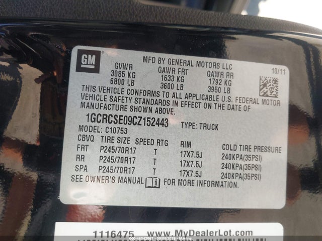 Продажа на аукционе авто 2012 Chevrolet Silverado 1500 Lt, vin: 1GCRCSE09CZ152443, номер лота: 46042067