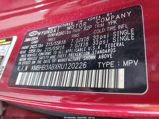 Aukcja sprzedaży 2024 Hyundai Kona Sel, vin: KM8HB3ABXRU120226, numer aukcji: 46042084