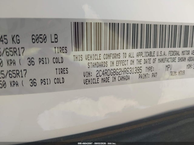 Продаж на аукціоні авто 2017 Dodge Grand Caravan Se Plus, vin: 2C4RDGBG2HR631395, номер лоту: 46042097