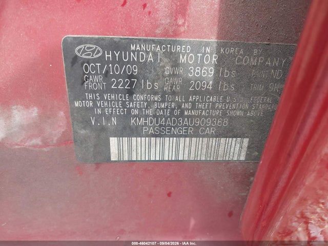 Продаж на аукціоні авто 2010 Hyundai Elantra Gls, vin: KMHDU4AD3AU909368, номер лоту: 46042107