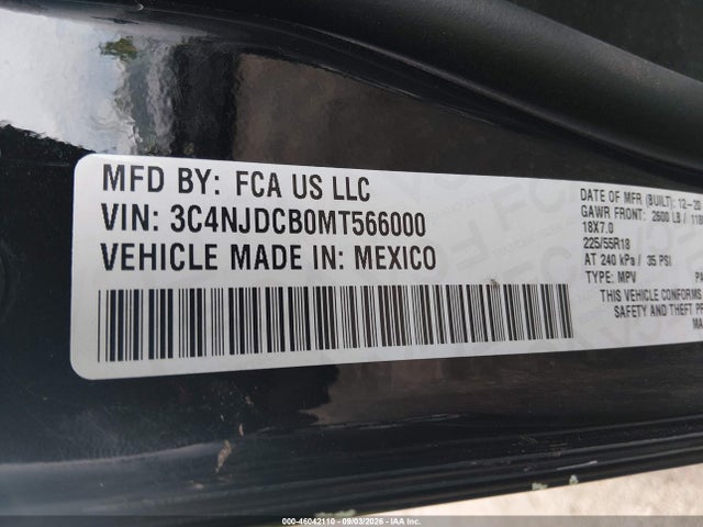 2021 Jeep Compass Limited 4x4 მანქანა იყიდება აუქციონზე, vin: 3C4NJDCB0MT566000, აუქციონის ნომერი: 46042110