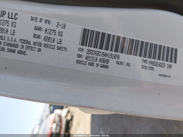 Auction sale of the 2010 Dodge Charger Sxt, vin: 2B3CA3CV5AH191870, lot number: 46042112