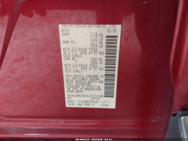 Nissan MURANO SL 2016 5N1AZ2MG7GN115118 Image 9